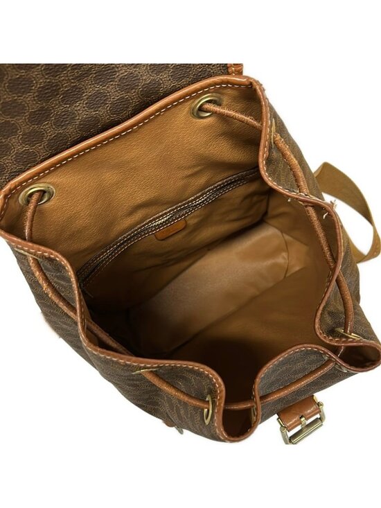 Celine Backpack Macadam Pattern Dark Brown Drawstring Leather main image 9
